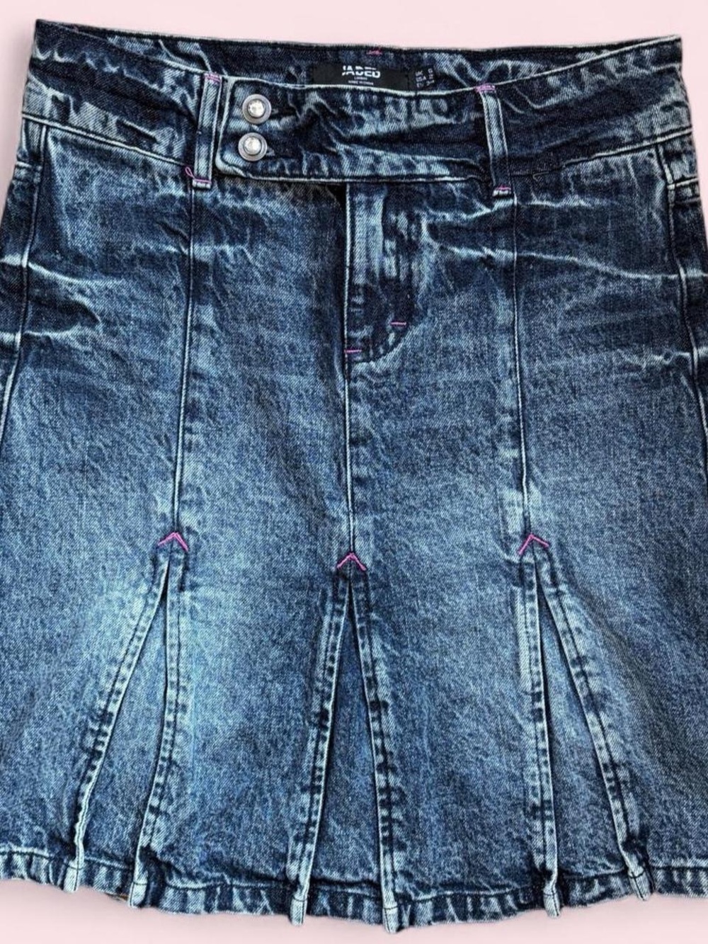 Jaded London Y2K Blue Denim Pleated Mini Skirt with Pink Stitching